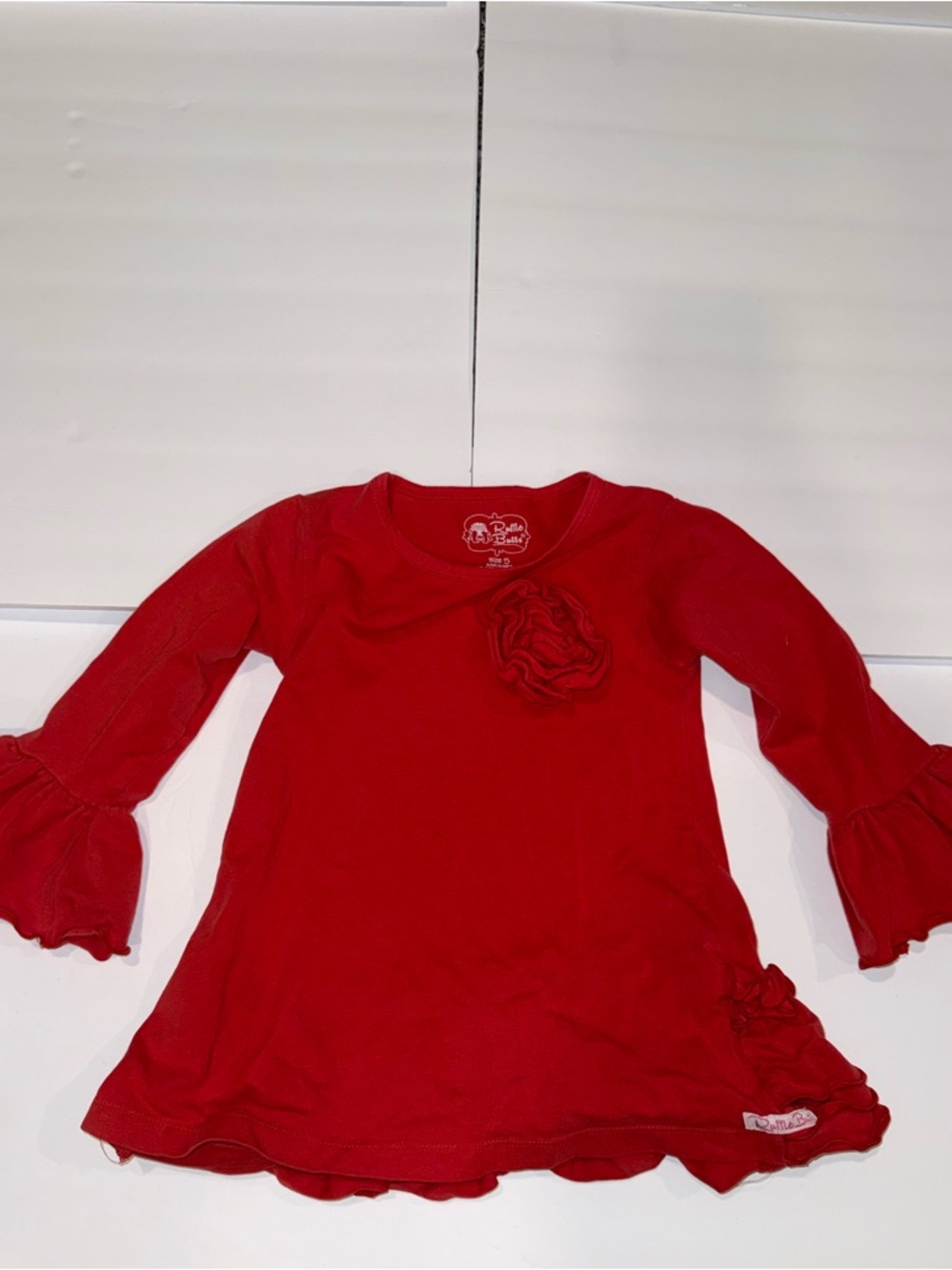 Ruffle Butts Girls Red Long Sleeve Tunic with Ruffle Flower Detail